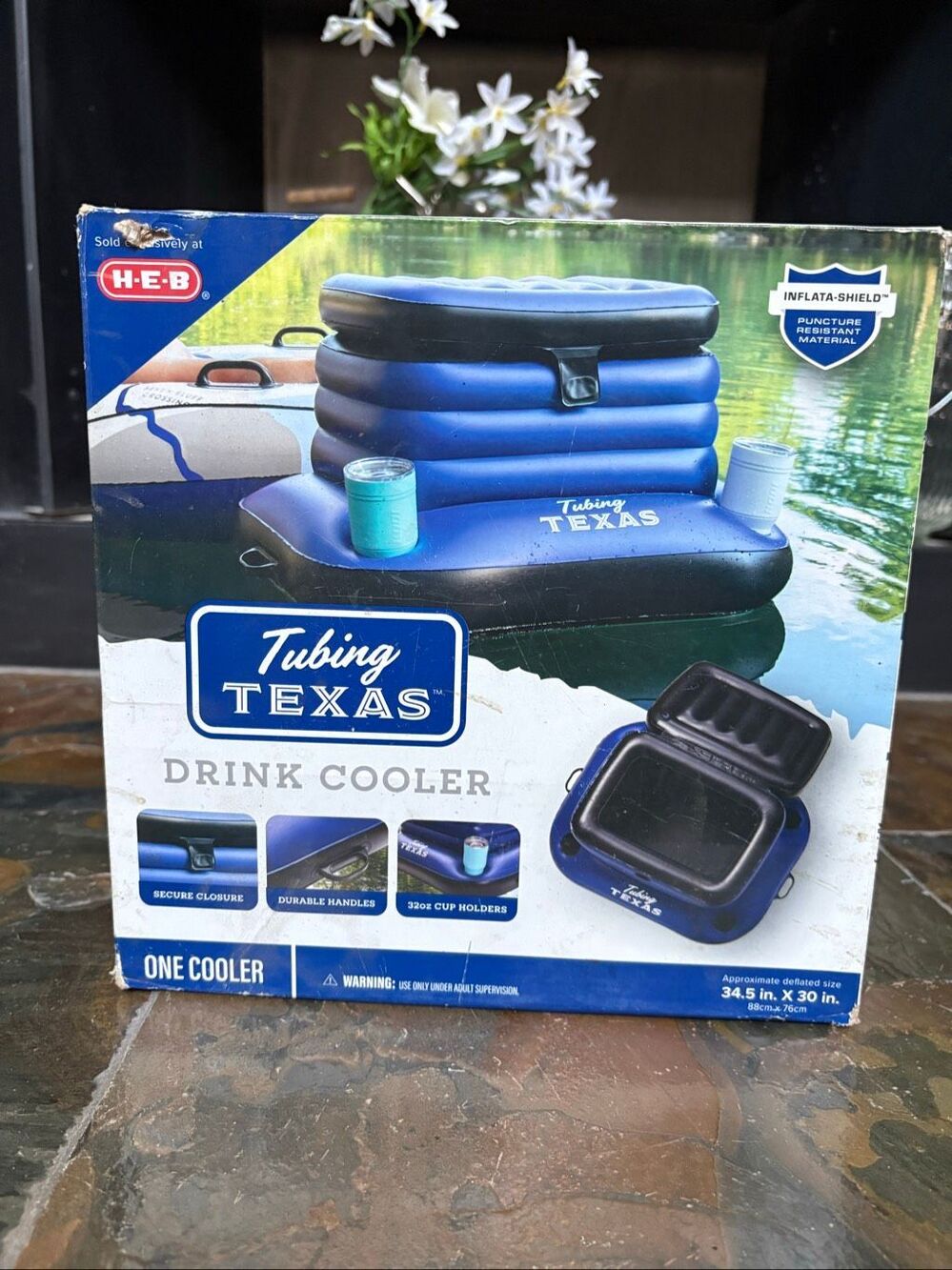 H-E-B Tubing Texas Inflatable Drink Cooler 34.5” x 30” River Pool Float